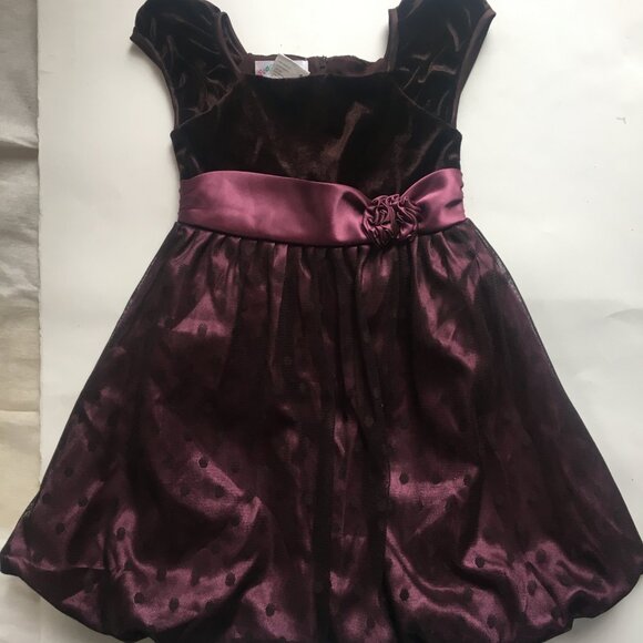 Peachy Kids Girls Dress Size 4 Velvet Top Ruffle Shimmer Bottom Tie-Back Rose - Picture 3 of 15